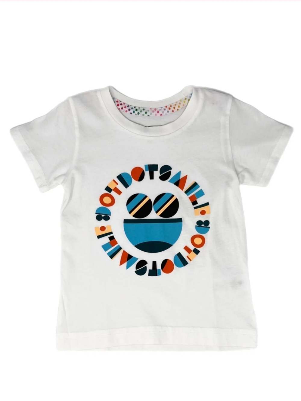 Dot Dot Smile White Tee with Blue & Orange Smiley Graphic - NWT - Size 4